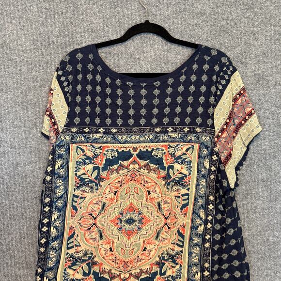Lucky Brand TShirt Womens 3X XXXL Blue Persian Boho All Over Print Plus Size - Picture 5 of 8
